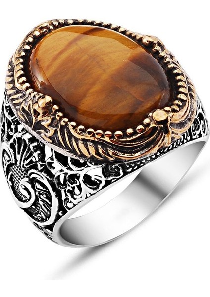 Vav Işlemeli Kaplangözü Taşlı 925 Ayar Gümüş Erkek Yüzük fiyatları