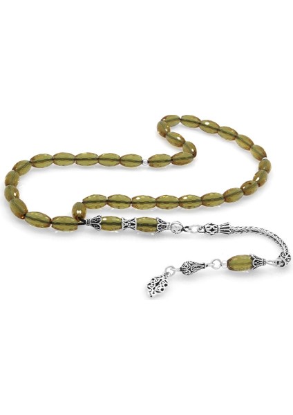 925 Ayar Gümüş Püsküllü Fasetalı Arpa Kesim Kahverengi Sultanit Tesbih fiyatları