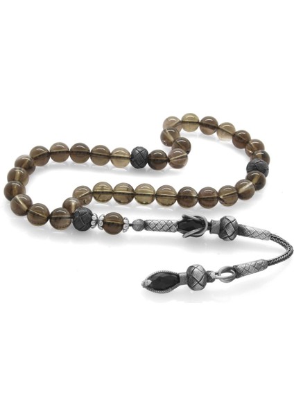 1000 Ayar Gümüş Kazaz Püsküllü Küre Kesim Kuvars Doğaltaş Tesbih