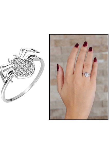 Zirkon Taşlı Spider Tasarım 925 Ayar Gümüş Bayan Yüzük