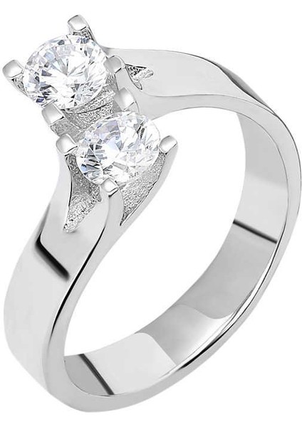 Starlight Diamond Pırlanta Montür Asimetrik 925 Ayar Gümüş Bayan Çifttaş Yüzük fırsatları