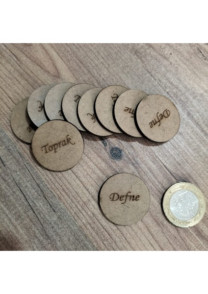 3x3 cm Ham Ahşap Lazer Kesim Yuvarlak Etiket Isimlik 50 Adet