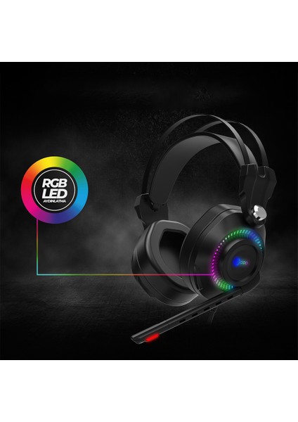 Lenovo Lecoo HT405 3.5mm Jack+ USB Kulak Üstü RGB LED Aydınlatmalı Kablolu Gaming Kulaklık Siyah