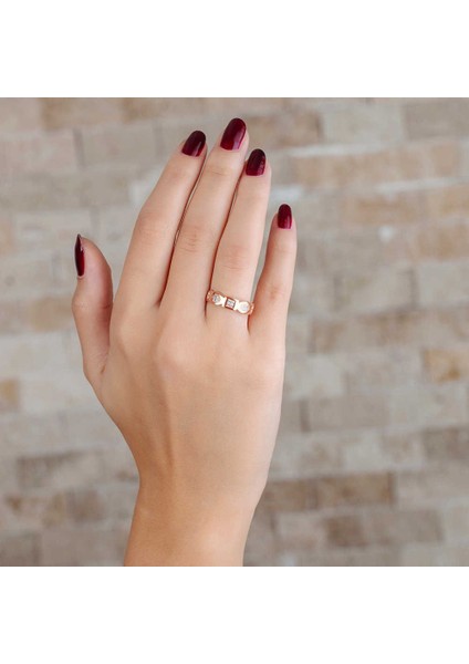 Zirkon Taşlı Geometrik Tasarım Rose Renk 925 Ayar Gümüş Bayan Yüzük modelleri