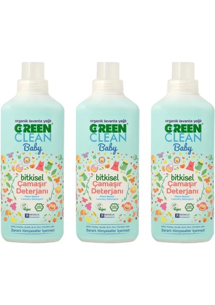 green Clean Organik Lavanta Yağlı Baby Bitkisel Çamaşır Deterjanı 1000 ml - 3'lü