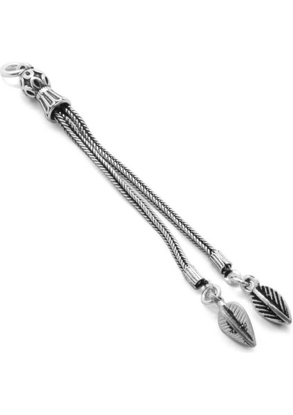 Yaprak Tasarım 2li Kamçı 925 Ayar Gümüş Püskül