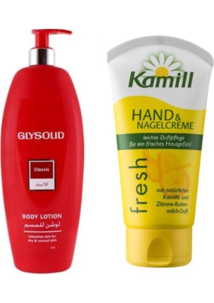 Parfümsüz Parabensiz Vücut Losyonu 500ML-KAMILL Fresh El & Tırnak Kremi Tüp 75ML.