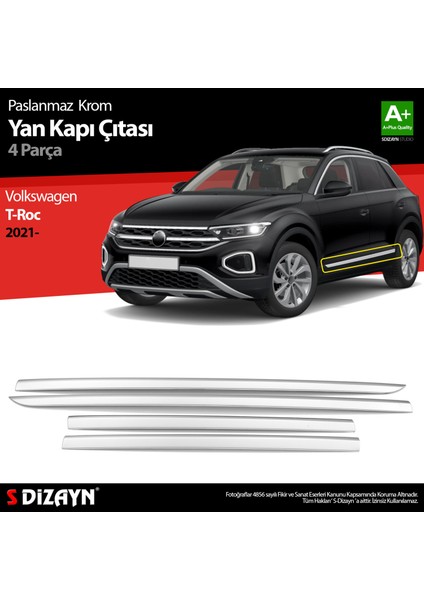 VW T-Roc Makyajlı Krom Yan Kapı Çıtası 4 Prç. 2021 Üzeri