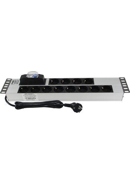 Connect 19" 2u 12'li Schuko Sigortalı Aluminyum Rack Kabin Grup Priz Pdu