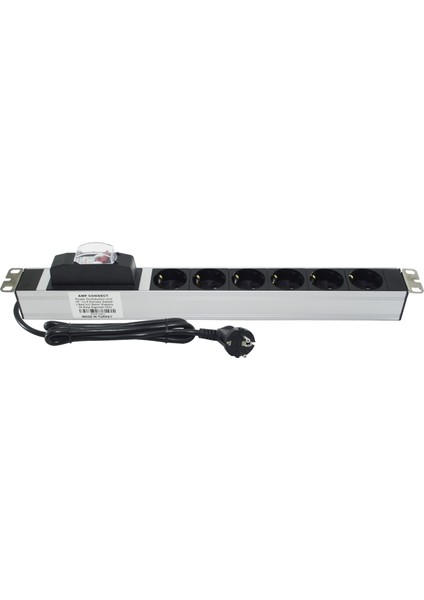Connect 19" 1u 6'lı Schuko Sigortalı Aluminyum Rack Kabin Grup Priz Pdu