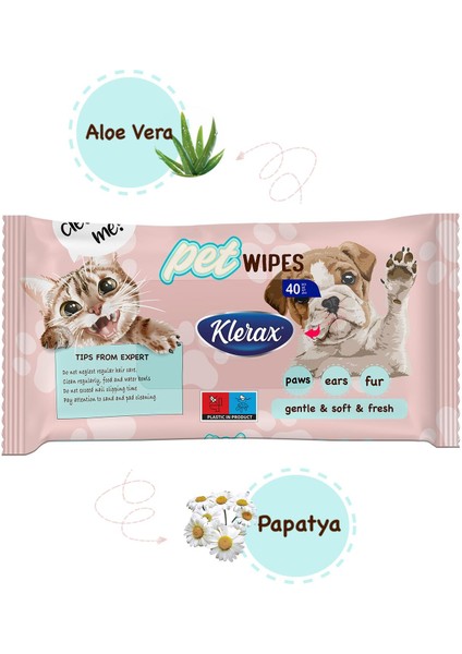 Pet Wipes Evcil Hayvanlar Için Temizlik Mendili 40 Yaprak