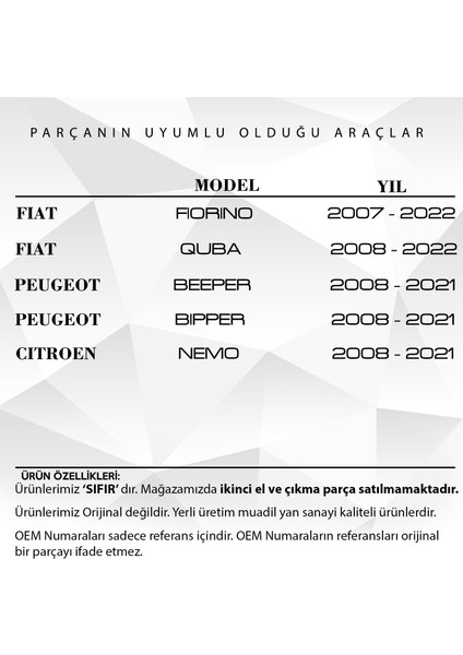 Fiat Fiorino,peugout Beeper,citroen Nemo Için Cam Kriko Teli