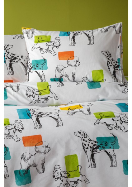 Sevimli Köpek Desenli Hayvan Baskılı 100% Pamuk Tek Kişilik Nevresim ve 1 Adet Yastık Kılıfı Seti 160X220 modelleri