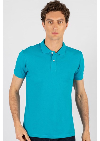 Slim Fit Dar Kesim Düz Polo Yaka Erkek T-Shirt