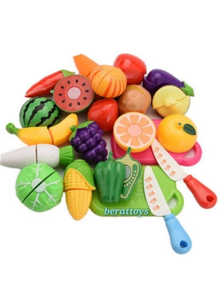 Berattoys 28 Parça Meyve Sebzeler Kesilebilir Meyve Cırtlı Oyuncak 2'li Paket