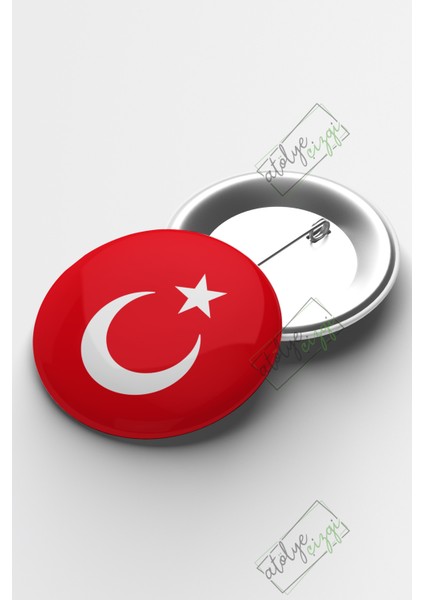 8li Türk Bayrağı Iğneli Buton Rozet 58MM