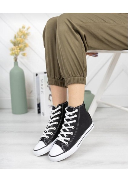 Bilekli Keten Siyah Uzun Spor Sneaker Ayakkabı modelleri