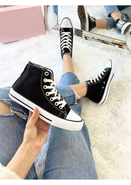 Bilekli Keten Siyah Uzun Spor Sneaker Ayakkabı indirimleri