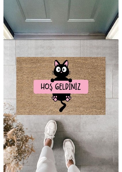 Modern Baskı - Kedi Hoşgeldin - Karşılama Kapı Önü Paspası