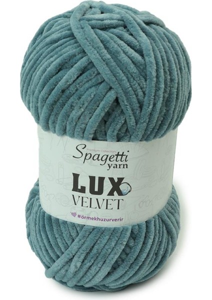 Spagetti Yarn Lux Velvet Metalik Mavi Kadife El Örgü Ipliği