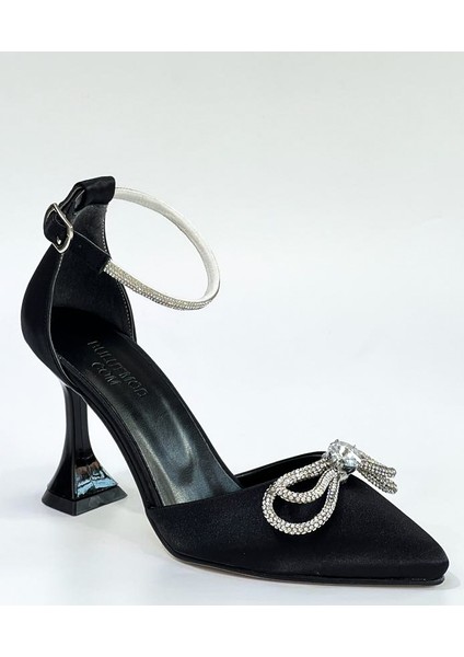 Siyah Kadın Saten Fiyonklu Taşlı Abiye Topuklu Ayakkabı - Siyah - 39 modelleri