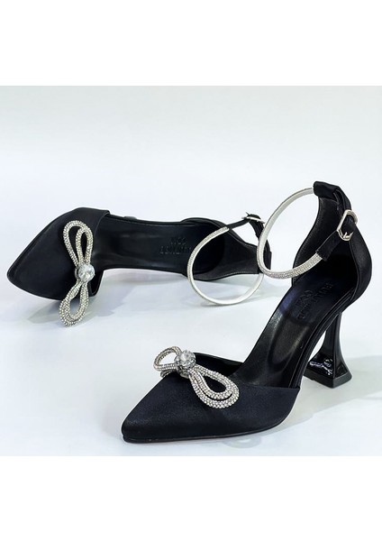 Siyah Kadın Saten Fiyonklu Taşlı Abiye Topuklu Ayakkabı - Siyah - 39 fırsatları