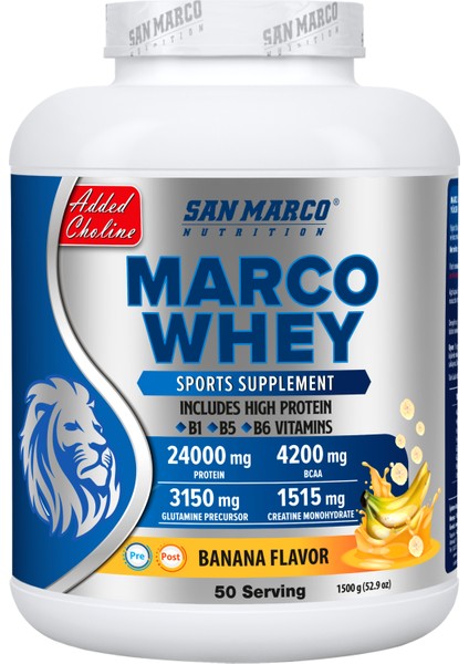 Sanmarco Nutrition Marco Whey Protein Tozu Muz Aromalı 1500 gr