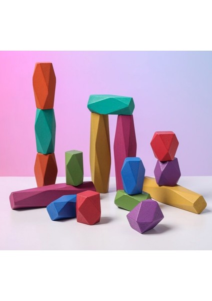 Yeni Bebek Oyuncakları, Ahşap Yapı Taşı, Renkli Taş, Yaratıcı Eğitici Oyuncaklar, Waldorf, Montessori, Iskandinav Tarzı Istifleme Oyunu Gökkuşağı Taş Ahşap Oyuncaklar. ( 16 Adet Yapı Taşı ) indirimleri