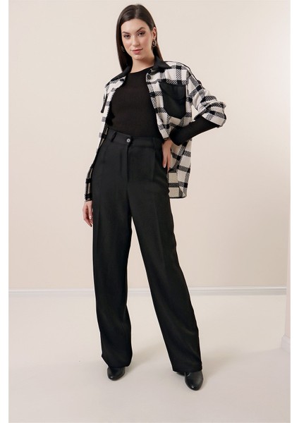 Yandan Cepli Yün Efektli Palazzo Pantolon Siyah fiyatları