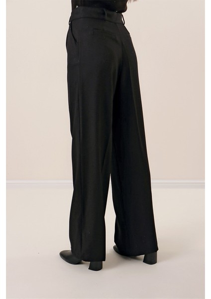 Yandan Cepli Yün Efektli Palazzo Pantolon Siyah fırsatları