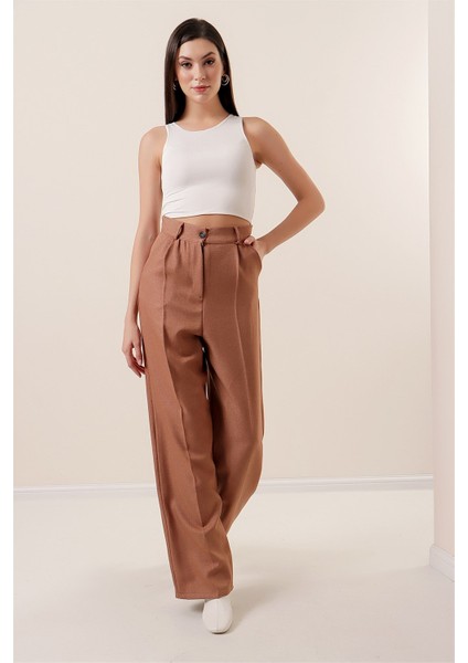 Yandan Cepli Yün Efektli Palazzo Pantolon Camel fiyatları