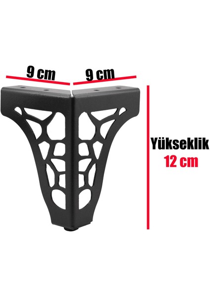 Lazer Taş Desenli Mobilya Ayağı Baza Ayak 12 cm Metal Mat Siyah