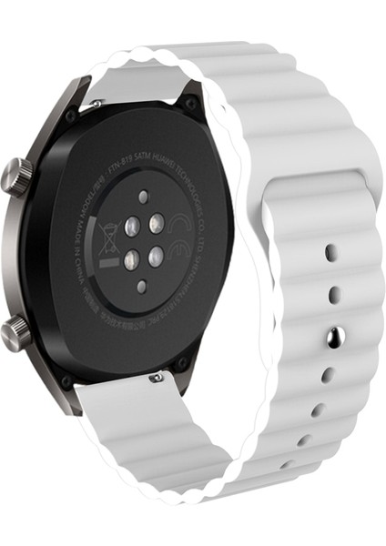 Galaxy Watch S4 Ile Uyumlu Dalgalı Quintessential 46MM Kabartmalı Quintessential Kordon Beyaz