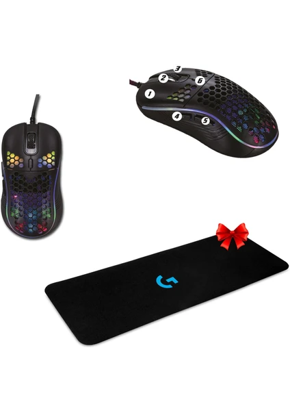 Sparrow 6400 Dpi Rgb Ledli Makrolu Oyuncu MOUSE+70X30 Gaming Mousepad