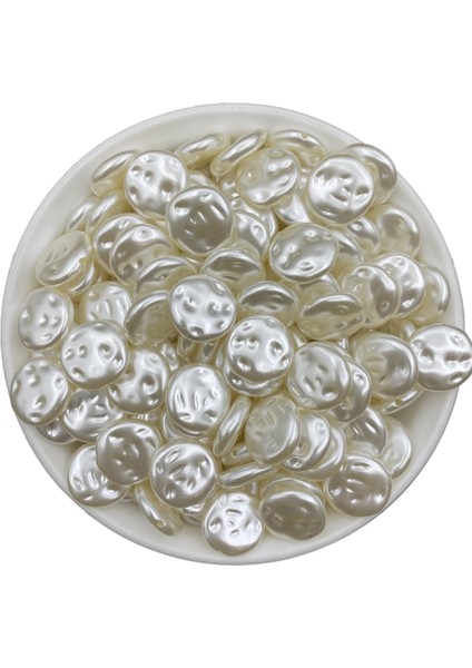 25GR Krem Renk 16MM Yassı Basık Lüks Kaplama Formsuz Barok Plastik Inci Boncuk #100 (~30 Adet) fiyatları