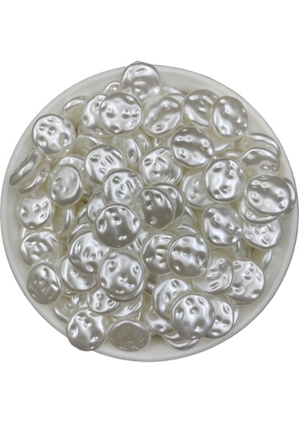 25GR Beyaz Renk 16MM Yassı Basık Lüks Kaplama Formsuz Barok Plastik Inci Boncuk #100 (~30 Adet) fiyatları