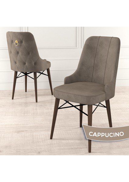 Concept Are Serisi, Mdf 80X132 Açılabilir Barok Ahşap Desen Mutfak Masa Takımı, 4 Sandalye Gold Halkalı