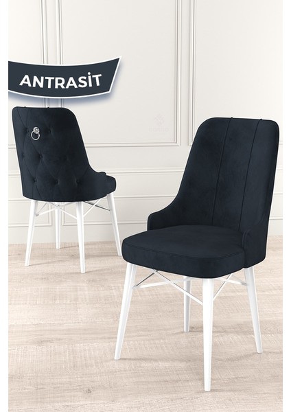Concept Are Serisi, Mdf 80X132 Açılabilir Beyaz Mutfak Masa Takımı, 6 Sandalye Gümüş Halkalı fırsatları