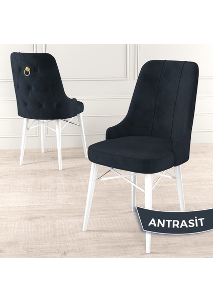 Concept Are Serisi, Mdf 80X132 Açılabilir Beyaz Mermer Desen Mutfak Masa Takımı, 4 Sandalye Gold Halkalı