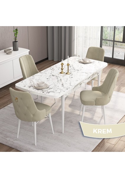 Concept Are Serisi, Mdf 80X132 Açılabilir Beyaz Mermer Desen Mutfak Masa Takımı, 4 Sandalye Gold Halkalı fiyatları