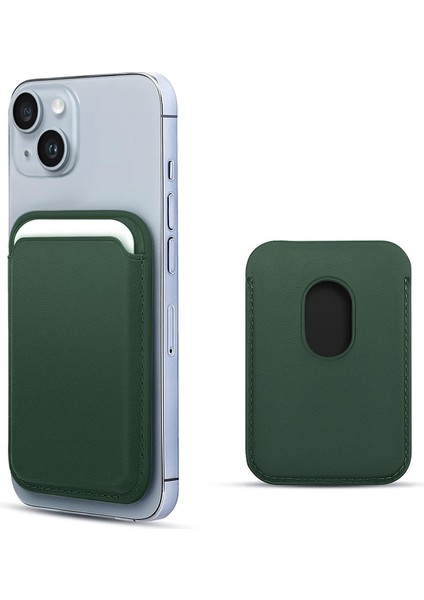 Apple iPhone 14 Leather Wallet Magsafe Koyu Yeşil