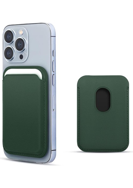 Apple iPhone 12 Pro Max Leather Wallet Magsafe Koyu Yeşil