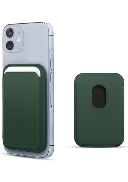 Apple iPhone 12 Mini Leather Wallet Magsafe Koyu Yeşil