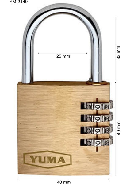 ŞİFRELİ ASMA KİLİT 4 HANELİ PİRİNÇ 40mm