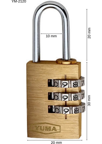 ŞİFRELİ ASMA KİLİT 3 HANELİ PİRİNÇ 20mm