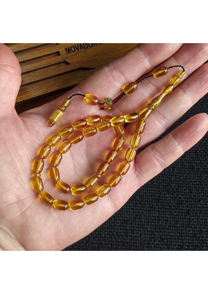 6x9 mm Bürokrat Boy Ateşi Kehribar Tesbih - Usta Işçilikli Sıkma Kehribar - Diyarbakır Model