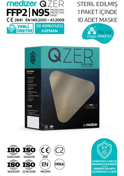 Qzer Krem Renk 5 Katmanlı Ffp2 N95 Maske