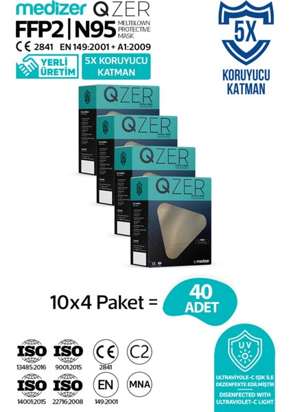 Qzer Krem Renk 5 Katmanlı Ffp2 N95 Maske