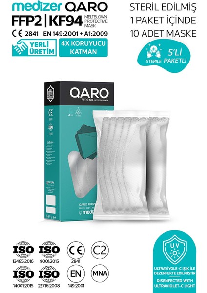 Qaro Beyaz Renk Kore Tipi KF94 Ffp2 Maske