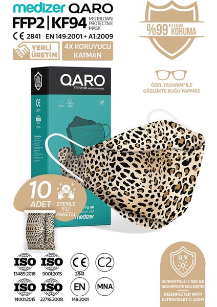Qaro Leopar Desenli Kore Tipi KF94 Ffp2 Maske
